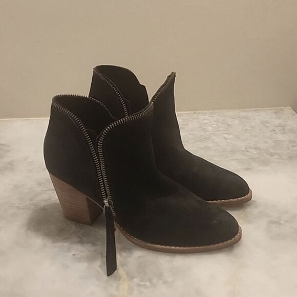 Dolce Vita Black Suede Chelsea Leather Chunky Block Ankle Zipper Boots Booties 6 - Picture 7 of 8